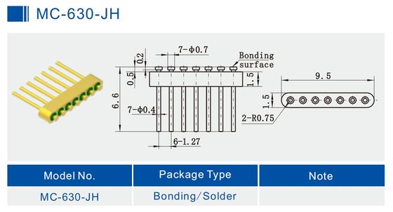 7-Pin Nail Head Glass To Metal Hermetic Seal Header With Gold Wire Bonding Surface MC-630-JH