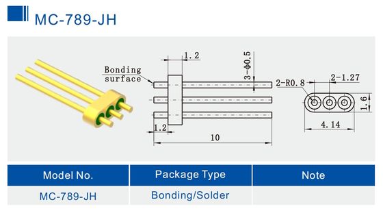 3-Pin Header Connector Hermetic Straight Cut Pin Tip With Bonding Surface MC-789-JH