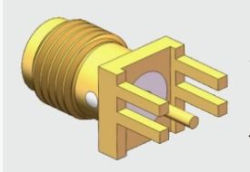 Konektor PCB Solder SMA Female Lurus Berlapis Emas 50 Ohm 4 Kaki Melalui Lubang, frekuensi hingga 18 GHz
