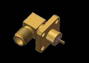 Sudut Kanan SSMA Jack Female RF Koaksial Connector 4 Hole Flange Mount dengan Microstrip Flat untuk Telekomunikasi