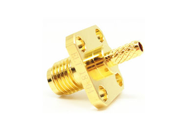 50Ohm Female SMA RF Connector Solder Attachment 4 Lubang Flange Mounting