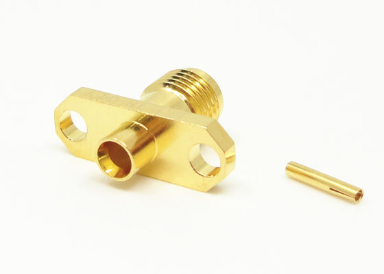 18GHz Wanita 2 Lubang Flange Mount SMA RF Konektor Plating Emas 50Ohm untuk.086 Kabel